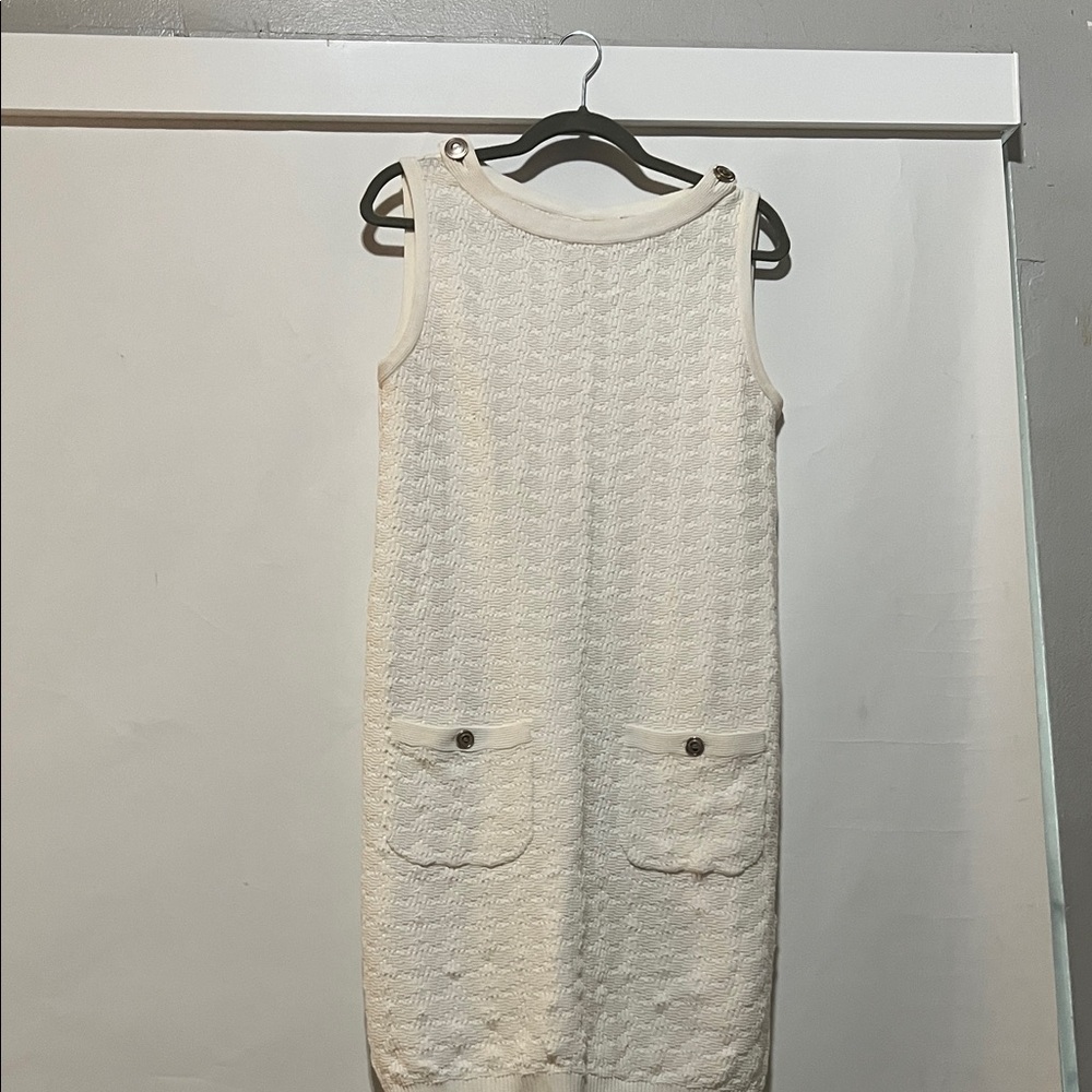 CHANEL Textured white Sleeveless Mini Dress
